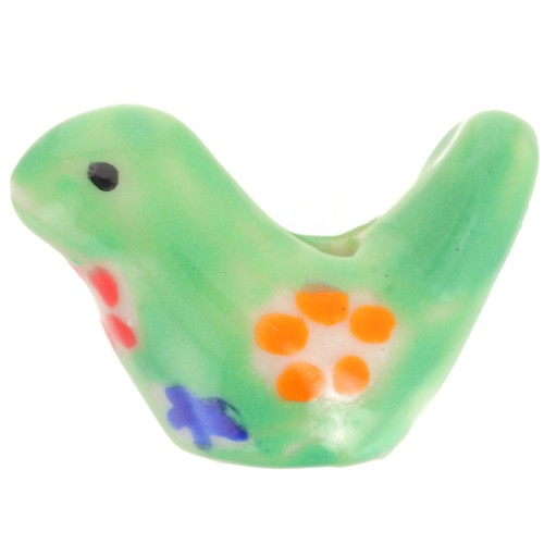 13.5x19.5mm Ceramic bird bead - Green x1