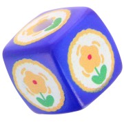 14mm acrylic cube bead - flower pattern - Royal blue - Light orange x1