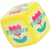 14mm acrylic cube bead - flower pattern - Yellow - Red x1|raw }}