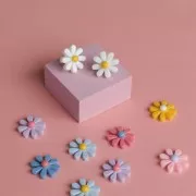 16mm Resin flower cabochon - Pink - Blue x1