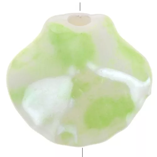 12x13.5mm Ceramic shell beads - Iridescent white - Mottled light green x4