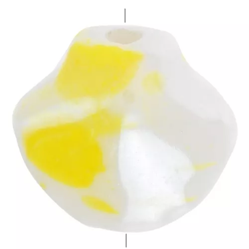 12x13.5mm Ceramic shell beads - Iridescent white - Yellow speckled x4