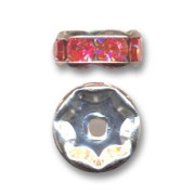 Rhinestones Rondelle 6mm Silver tone/Padparadscha x4|raw }}
