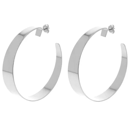 57mm - Wide open hoop earrings - Fine silver plated x2