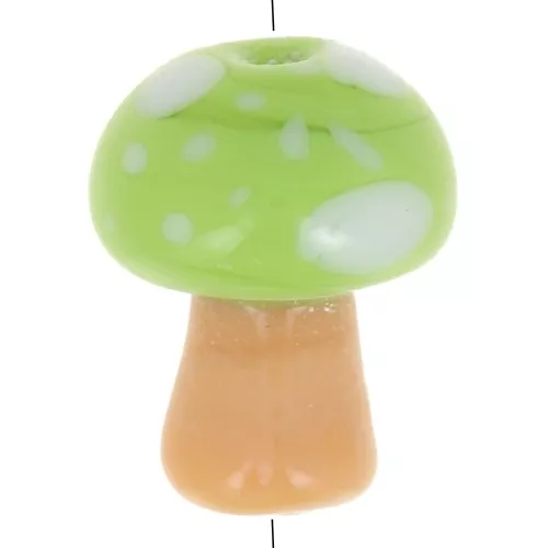 12x10mm Glass mushroom bead - polka dot pattern - Light green - Light brown x1