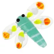 27x37mm Dragonfly glass bead - Water green - Orange x1