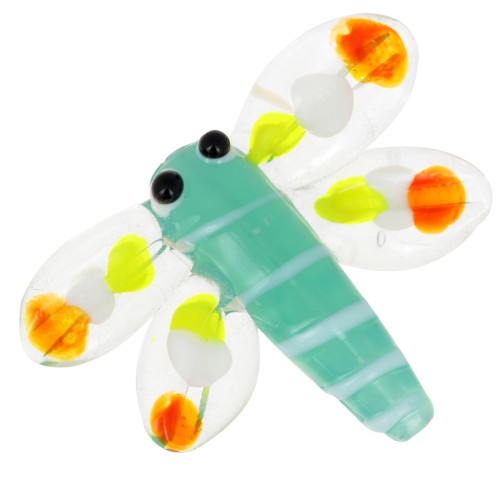 27x37mm Dragonfly glass bead - Water green - Orange x1