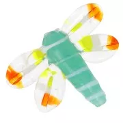 27x37mm Dragonfly glass bead - Water green - Orange x1