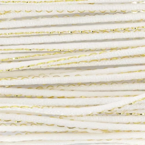 1.8 mm nylon rat-tail cord with metallic thread - White - Gold x2.9m