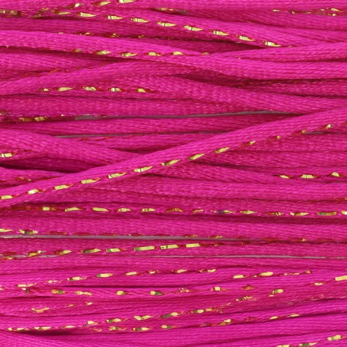 1.8mm Nylon rat tail cord with metallic cord - Fuchsia - Gold x3m