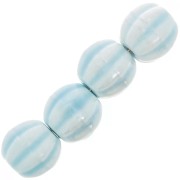 12 mm Ceramic Pumpkin Beads - Light Blue Iridescent x10