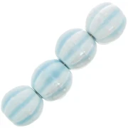 12 mm Ceramic Pumpkin Beads - Light Blue Iridescent x10