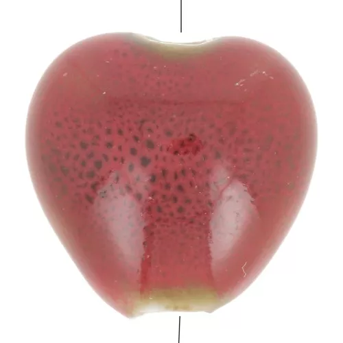 15x15.5mm Ceramic heart beads - Red - Black speckled x5