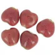 15x15.5mm Ceramic heart beads - Red - Black speckled x5
