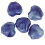 15x15.5mm Ceramic heart beads - Dark blue marbled x5