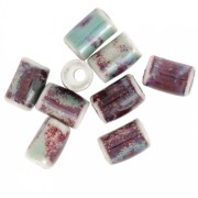 10x6mm ceramic tube beads - Turquoise - Marbled plum x10|raw }}