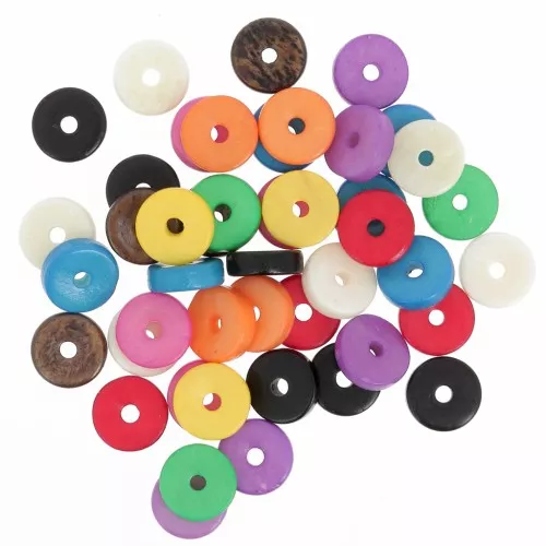 Assortment of heishi 12x4 mm round beads in stained bone - Multicolor x60g
