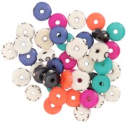 Assortment of flat rondelle beads in engraved bone - Multicolor x39g|raw }}