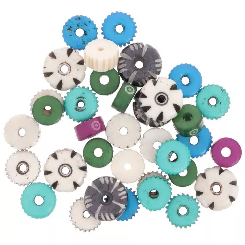 Assortment of engraved and plain bone Rondelle beads - Multicolor x44g