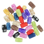 Set of 12x7 mm engraved bone tube beads - Multicolor x21g|raw }}