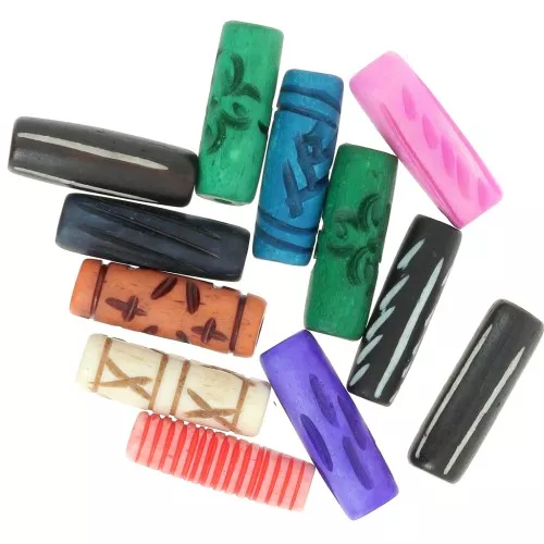 Set of 25x8 mm engraved bone tube beads - Multicolor x24g