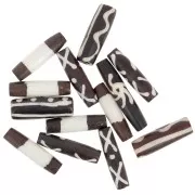 Assortment of bone tube beads - ethnic pattern - Brown - White x29g