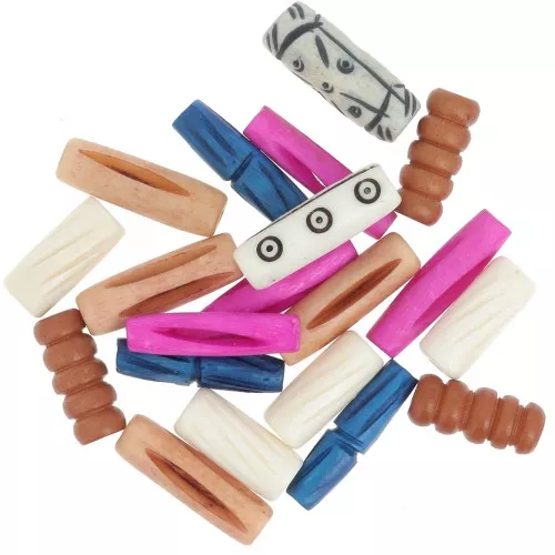 Set of engraved bone tube beads - Multicolor x35g