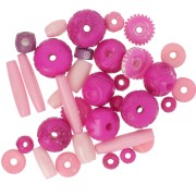 Assortment of engraved and plain bone beads - Light pink - Dark pink x60g
