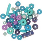 Assortment of engraved and plain bone beads - Multi-Blue - Violet x60g|raw }}