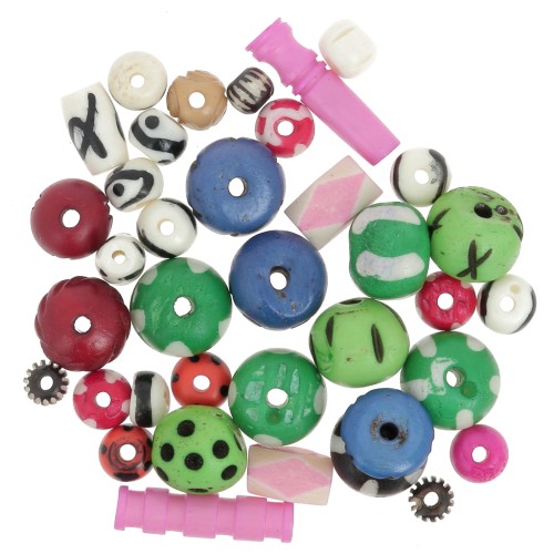Assortment of engraved and plain bone beads - Multicolor x60g