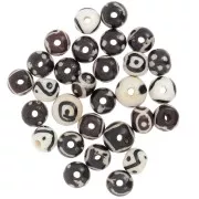 Assortment of 10mm to 12mm round flattened beads in painted bone - Black - White x49g