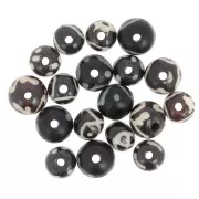 Assortment of 10mm to 12mm round flattened painted bone beads - Black x49g