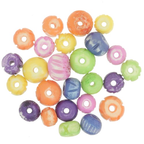 Assortment of 10 mm to 14 mm round flattened engraved bone beads - Multicolor x50g