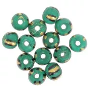 Black - Assortment of 10x8 mm flattened round beads in stained bone - Striped - Green - Gold x20 Assortment of 10x8 mm flattened round beads in stained bone - Striped - Green - Gold x20