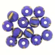 Assortment of 10x8 mm flattened round beads in tinted bone - Striped - Blue - Gold x20