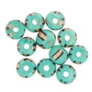 Assortment of 8x7 mm flattened round beads in stained bone - Striped - Green - Gold x20|raw }}