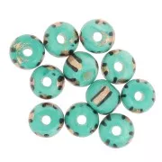 Assortment of 8x7 mm flattened round beads in stained bone - Striped - Green - Gold x20