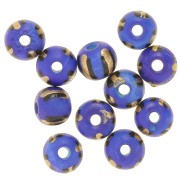 Assortment of 8x7 mm flattened round beads in tinted bone - Striped - Blue - Gold x20|raw }}