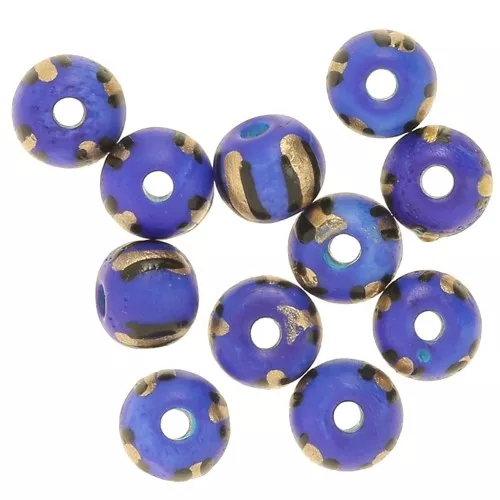Assortment of 8x7 mm flattened round beads in tinted bone - Striped - Blue - Gold x20