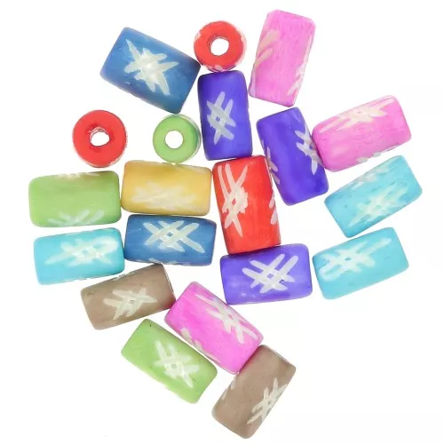 Set of 12x7 mm engraved bone tube beads - Multicolor x20