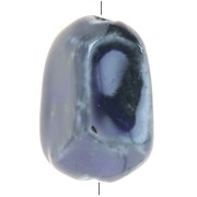 34x26mm irregular ceramic bead - Black - Iridescent midnight blue marble x1