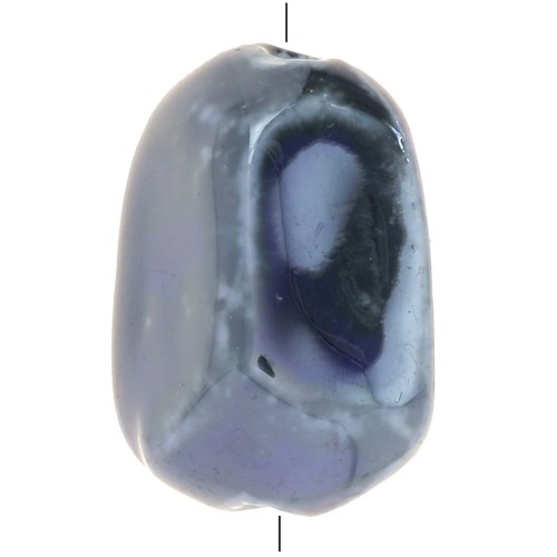 34x26mm irregular ceramic bead - Black - Iridescent midnight blue marble x1