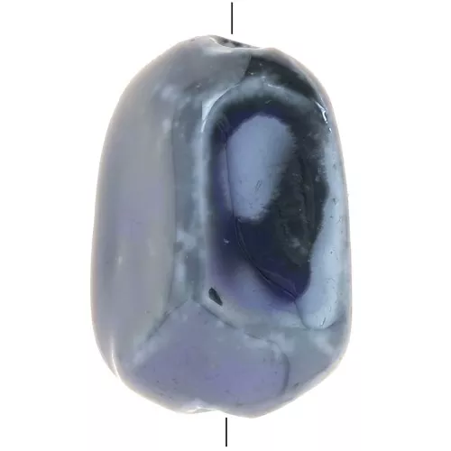 34x26mm irregular ceramic bead - Black - Iridescent midnight blue marble x1
