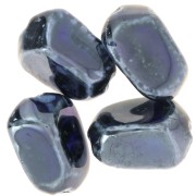 34x26mm irregular ceramic bead - Black - Iridescent midnight blue marble x1