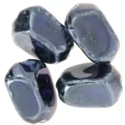 34x26mm irregular ceramic bead - Black - Iridescent midnight blue marble x1