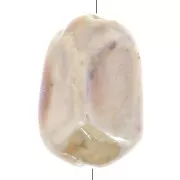 34x26mm irregular ceramic bead - Ecru - Iridescent beige marble x1