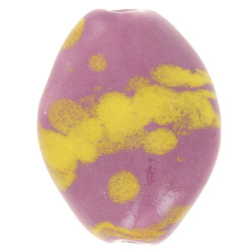28x21.5mm Ceramic bead - Pink - Yellow speckled x1