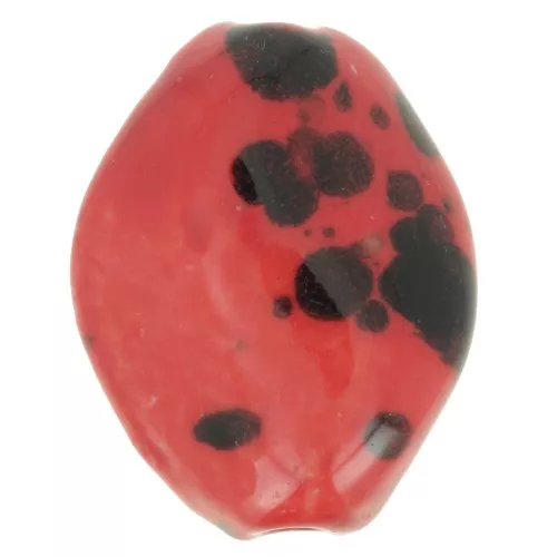 28x21.5mm Ceramic bead - Red - Black speckled x1