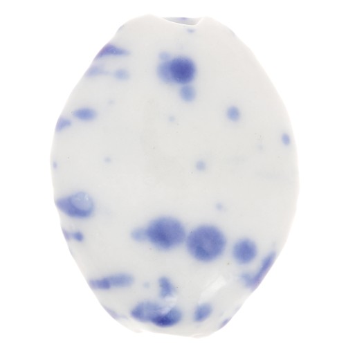 28x21.5mm Ceramic bead - White - Mottled dark blue x1