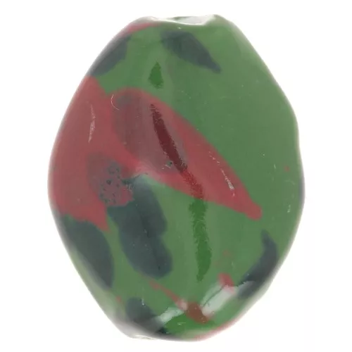 28x21.5mm Ceramic bead - Green - Marbled red and black x1